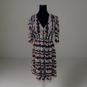 ASOS Maternity Dress Sz 6 Black Dark Floral Sheer Peasant Fairy Romantic UK 10